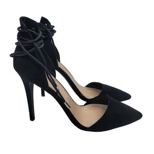 Forever 21 Heels Women Size 10 Black Ankle Wrap Strap Faux Suede Point Party